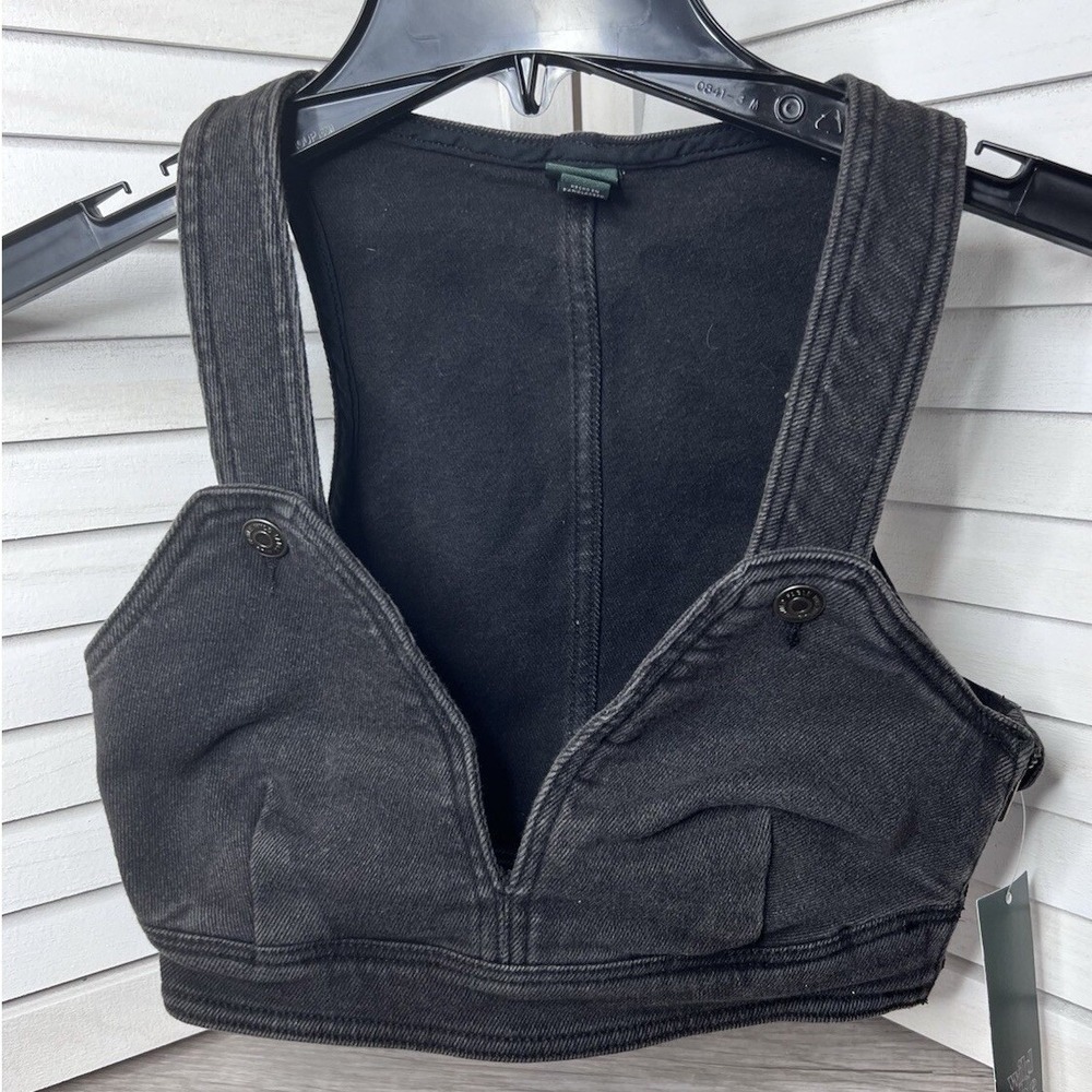 Wild Fable Black Denim Crop Bustier Top XXS‎ Black Wash Zip Front NWT